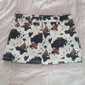 Topshop Brown and White Cow Print Mini Skirt
